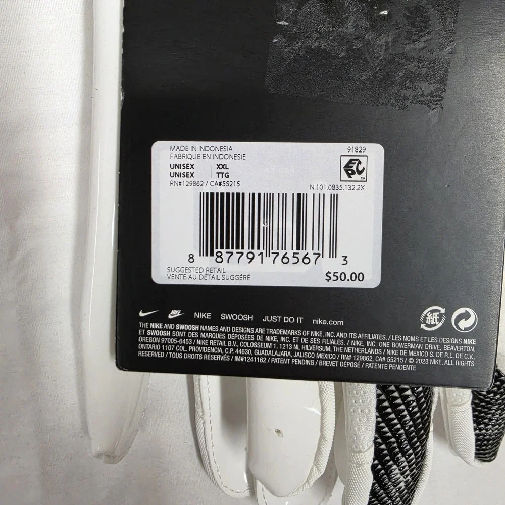 Nike Vapor Jet Football Gloves White Black Men's Size XXLarge